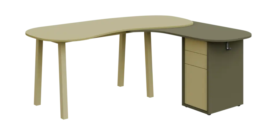 RGY 01 P stůl kancelářský, rohový, pravý, masivní dřevěná podnož, deska 18 mm, široký 1840 mm, zelená